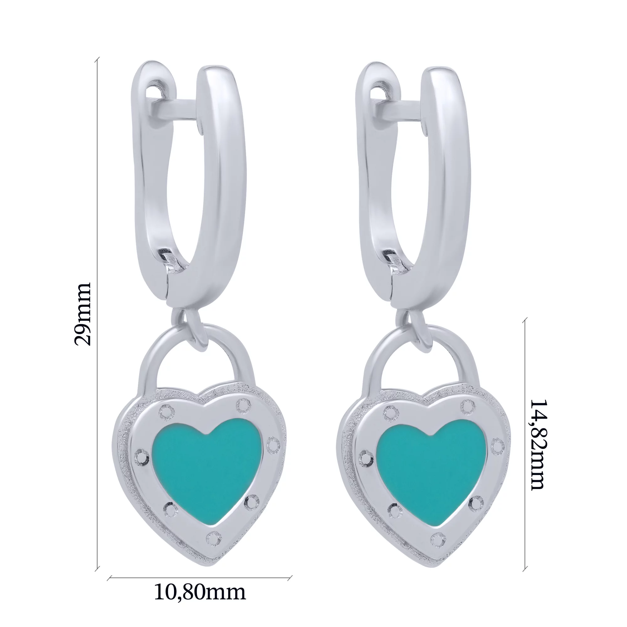 Серьги с подвеской "Сердца" серебряные с эмалью - 1683299 – изображение 3