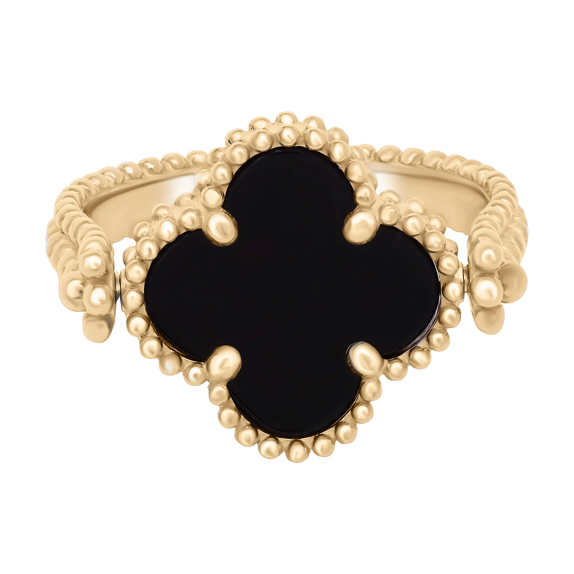 Двухстороннее кольцо из красного золота "Клевер" с ониксом и фианитом - 1736306 – изображение 6
