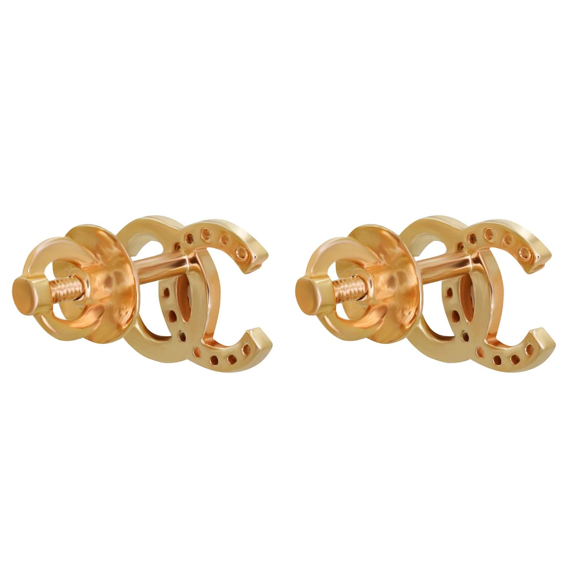 Сережки-гвоздики из красного золота с фианитом - 1616923 – изображение 2