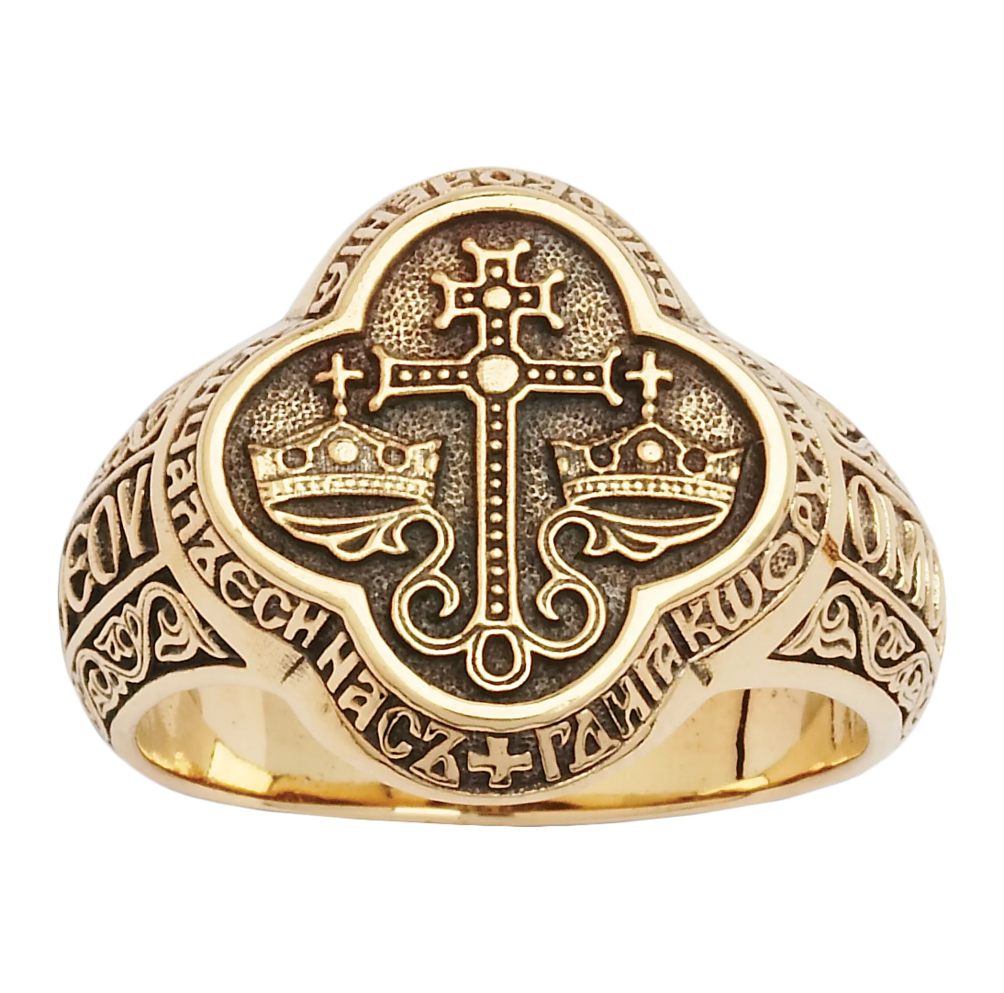 Перстень-печатка із жовтого золота "Хрест і Корона" - 431202 – зображення 1