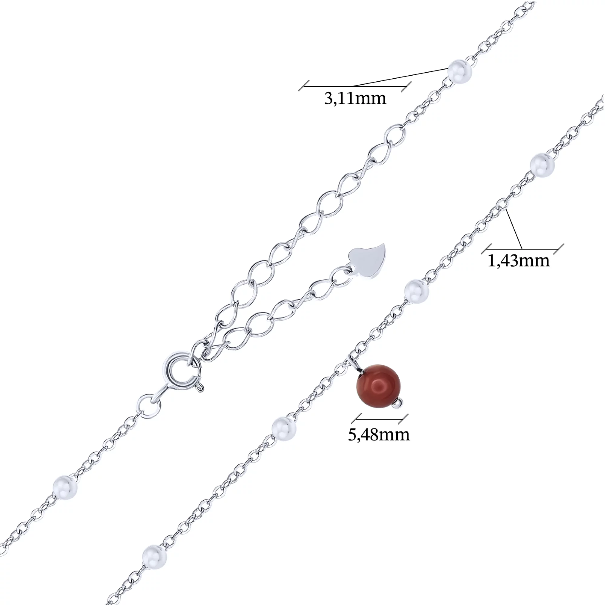 Цепочка серебряная с подвесным кораллом и шариками плетение якорь - 1644401 – изображение 3