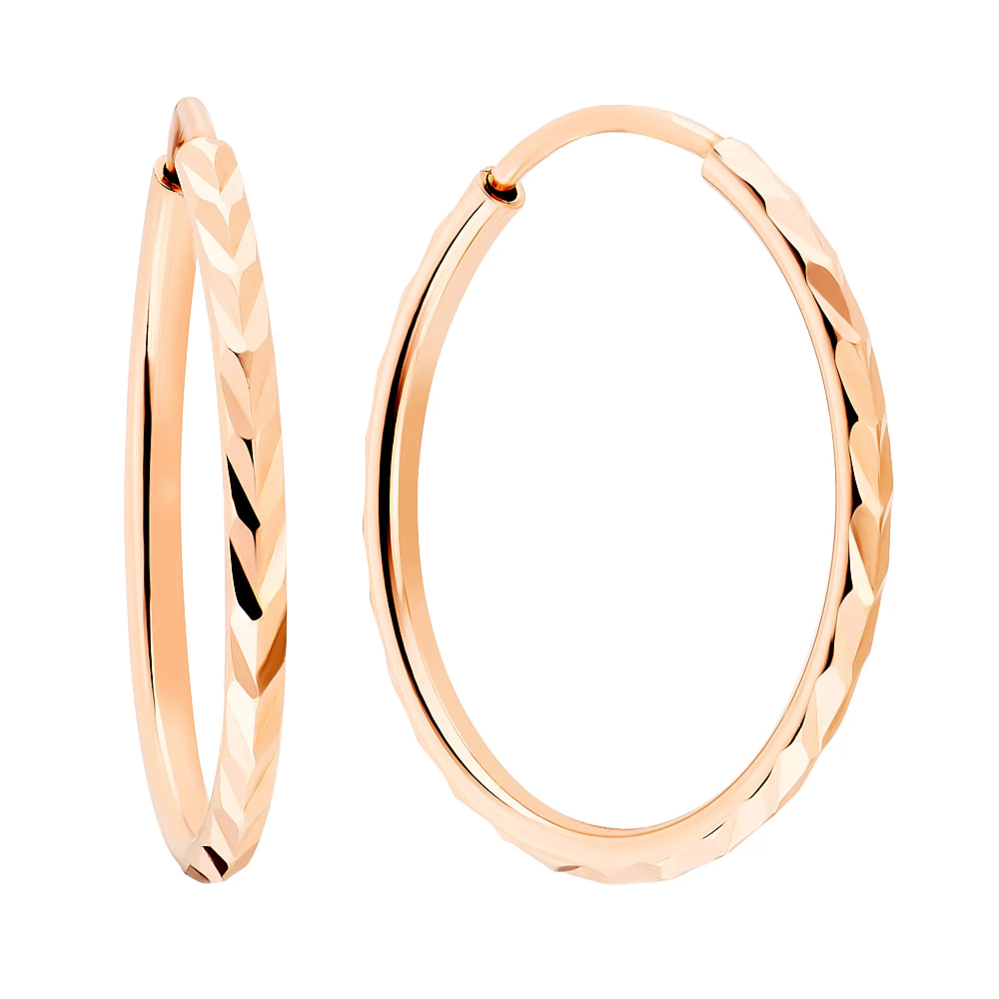 Сережки-кольца из красного золота с алмазной гранью - 962962 – изображение 1