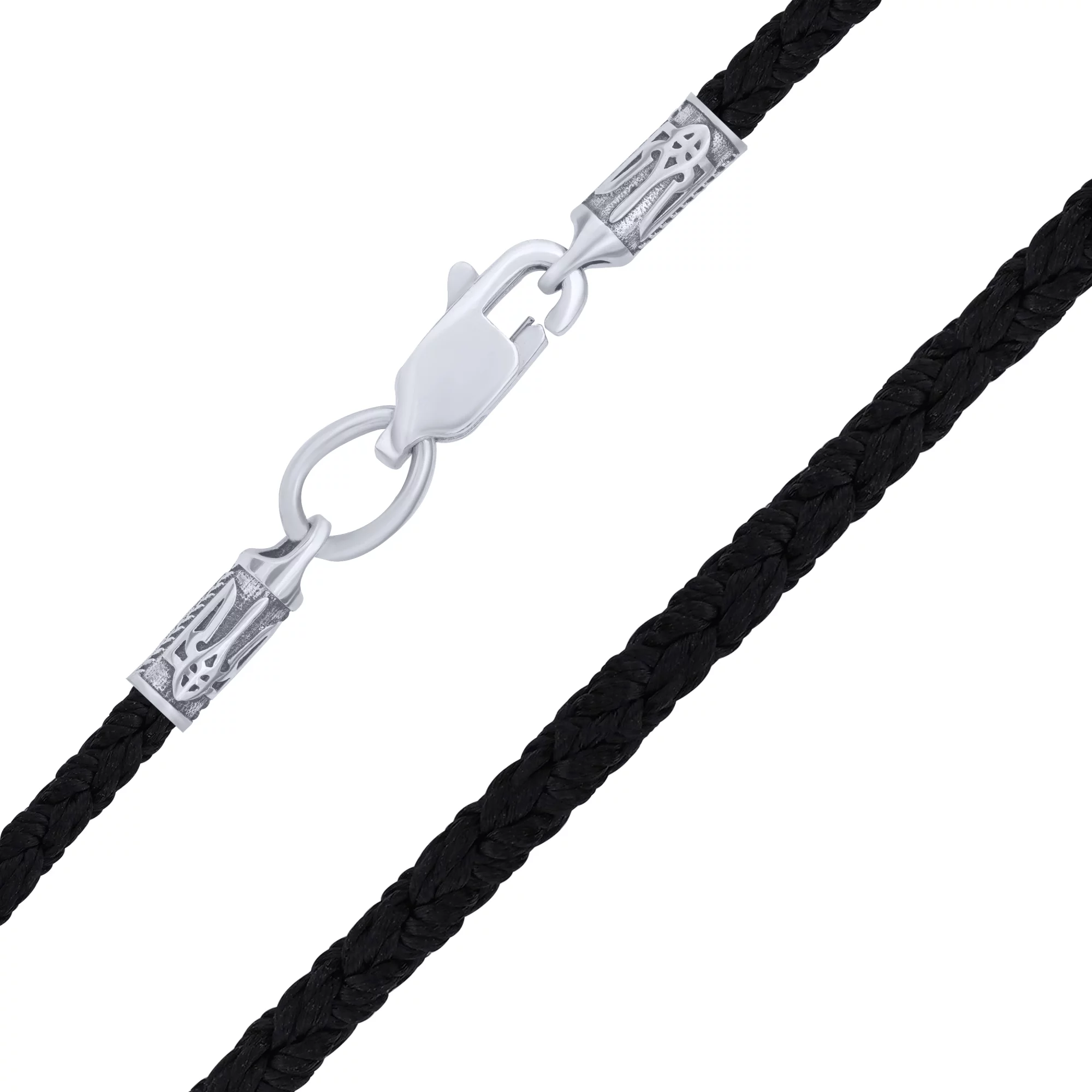 Шелковый шнурок с серебряной застежкой "Герб Украины-Тризуб" - 1701527 – изображение 1