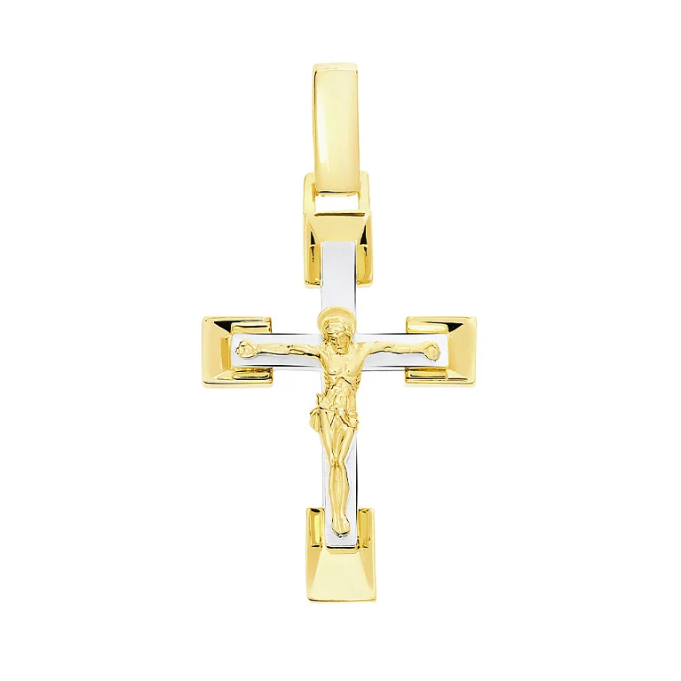 Хрестик із комбінованого золота з розп'яттям. Артикул 501524жбм: ціна, відгуки, фото – купити в інтернет-магазині AURUM