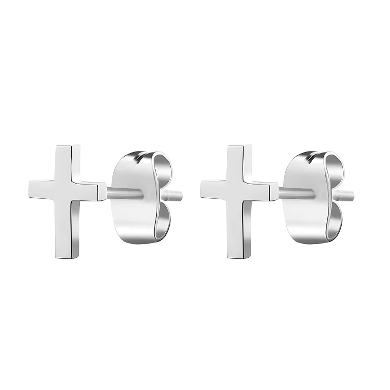 Сережки-гвоздики зі срібла з хрестиками. Артикул 7518/1987261: ціна, відгуки, фото – купити в інтернет-магазині AURUM