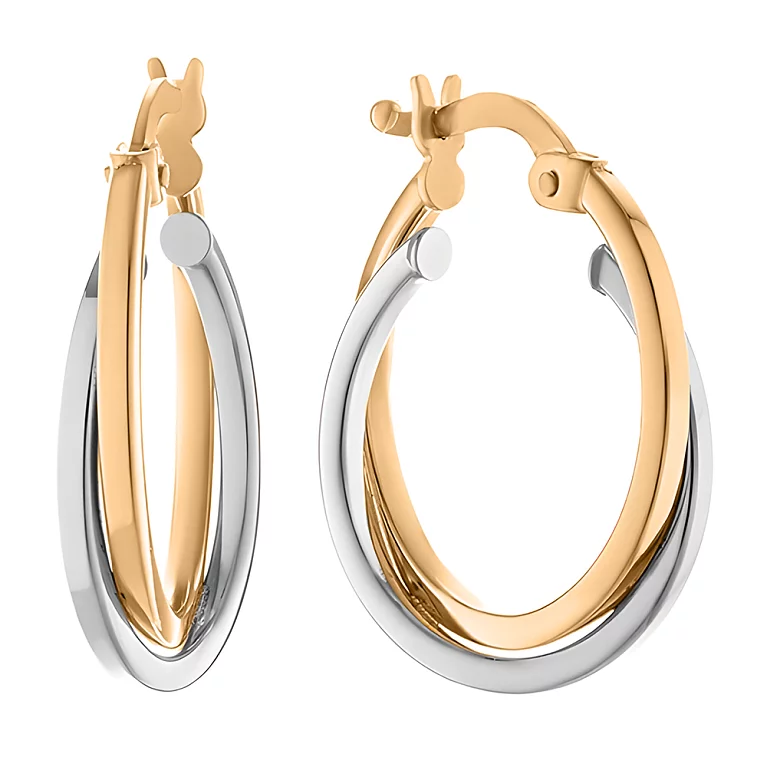 Сережки-кольца из комбинированного золота. Артикул 2300090000: цена, отзывы, фото – купить в интернет-магазине AURUM