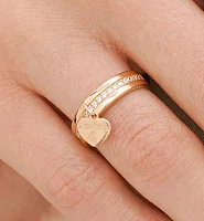 Кольцо из красного золота с дорожкой фианитов и подвеской "Сердце"