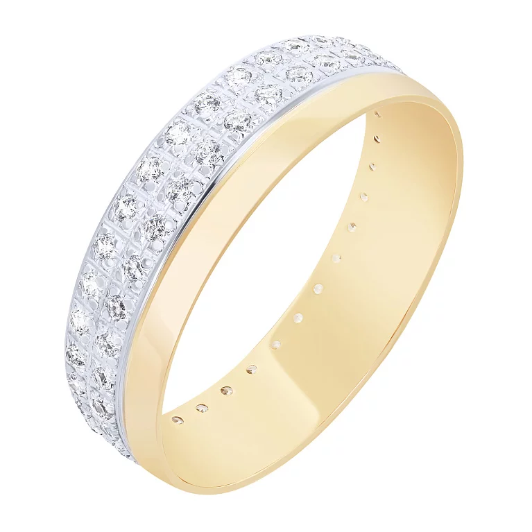 Обручальное кольцо в комбинированном золоте с дорожкой фианитов. Артикул 6073/01: цена, отзывы, фото – купить в интернет-магазине AURUM