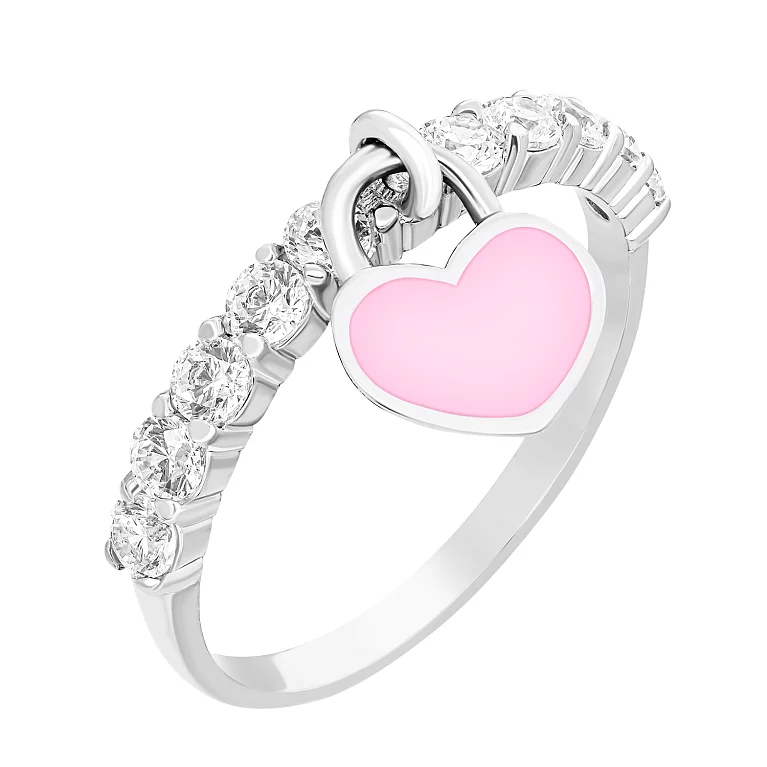 Серебряное кольцо с дорожкой фианитов и подвеской "Сердце" с эмалью. Артикул 7501/10527eroz/88: цена, отзывы, фото – купить в интернет-магазине AURUM