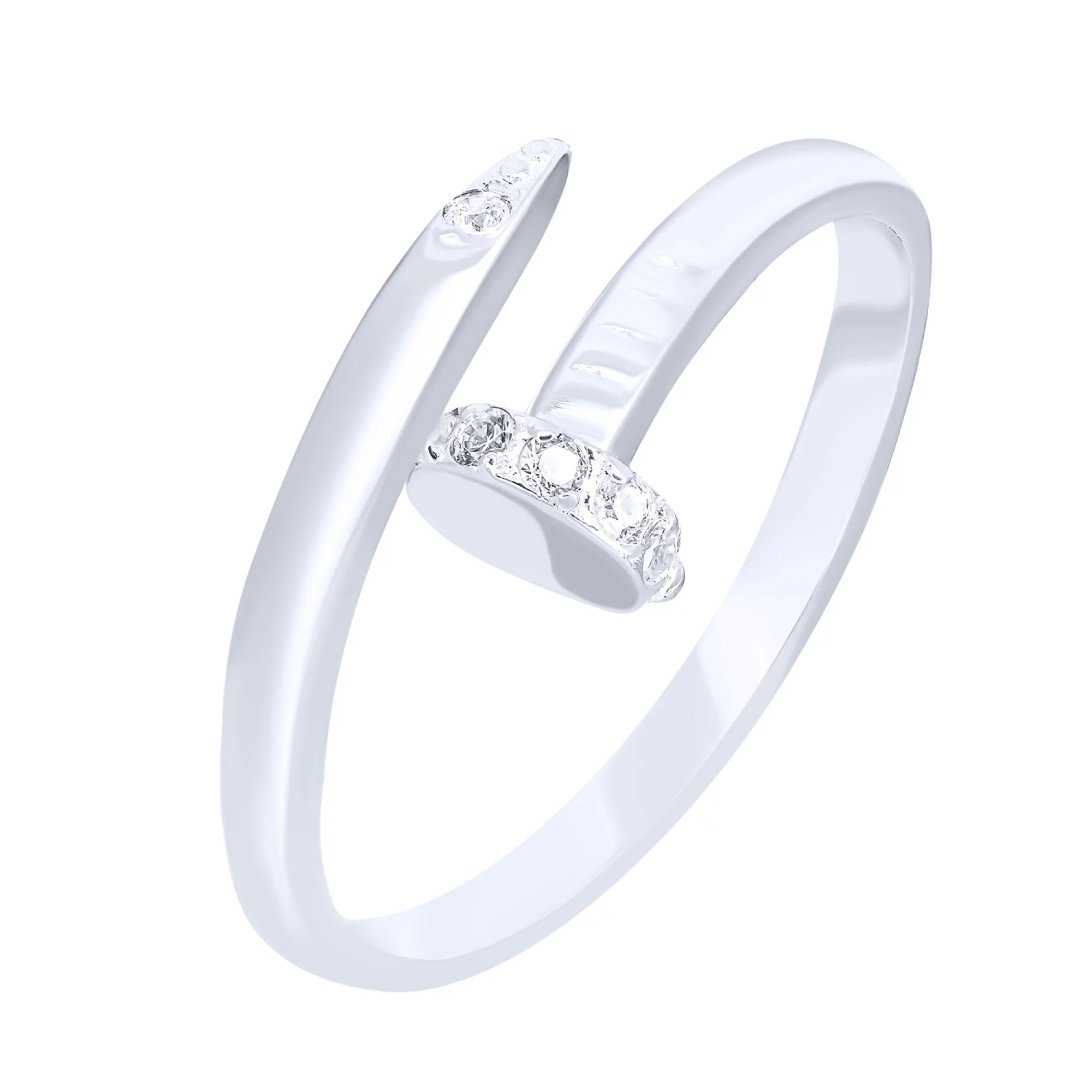 Серебряное кольцо "Гвоздь" с фианитом - 1609453 – изображение 1
