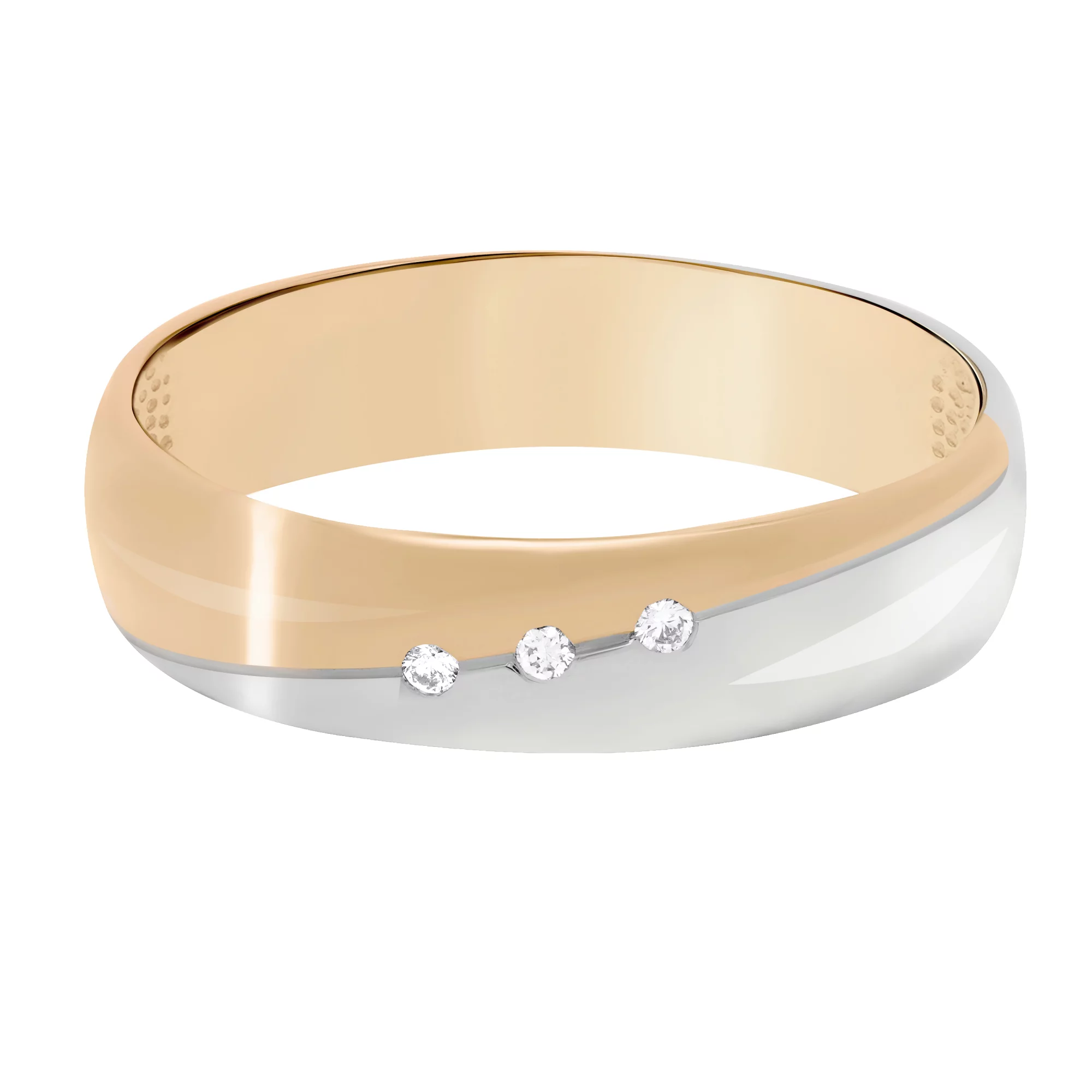 Обручальное классическое кольцо из красного и белого золота с бриллиантами - 1731045 – изображение 2