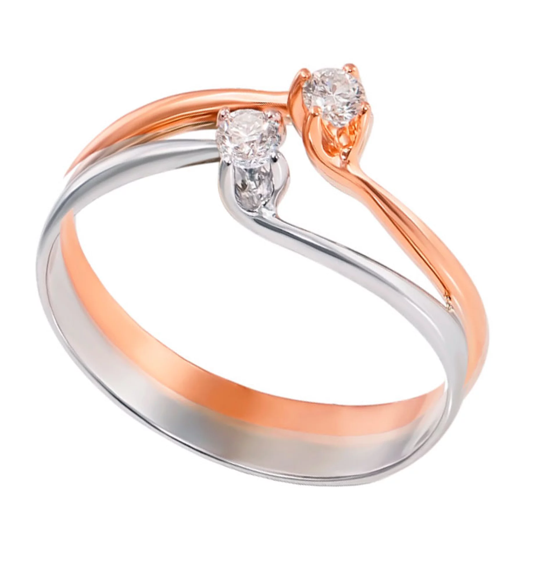 Двойное кольцо из красного и белого золота с бриллиантом - 474297 – изображение 1