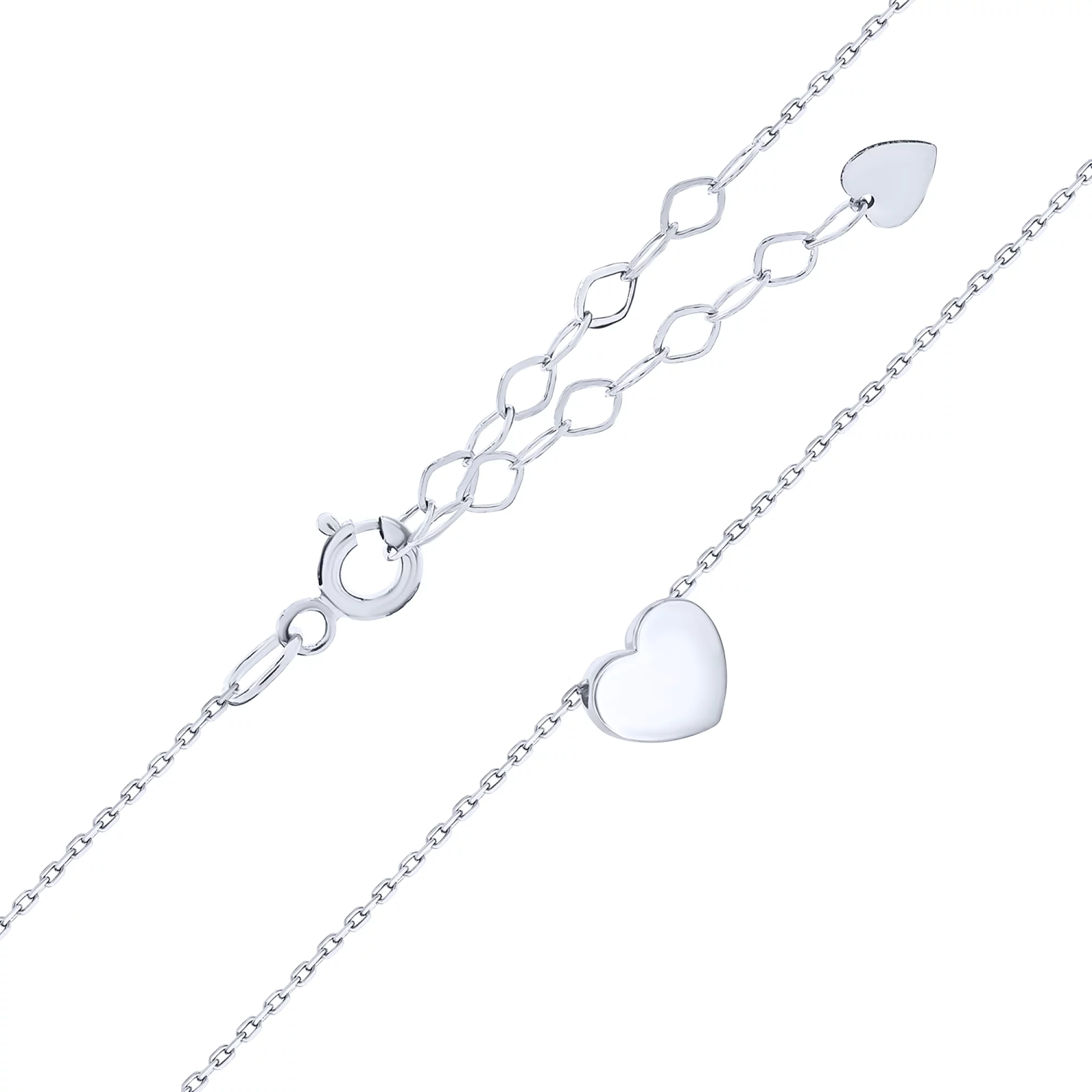 Ланцюжок у білому золоті "Сердечко" плетіння якір - 1678443 – зображення 2