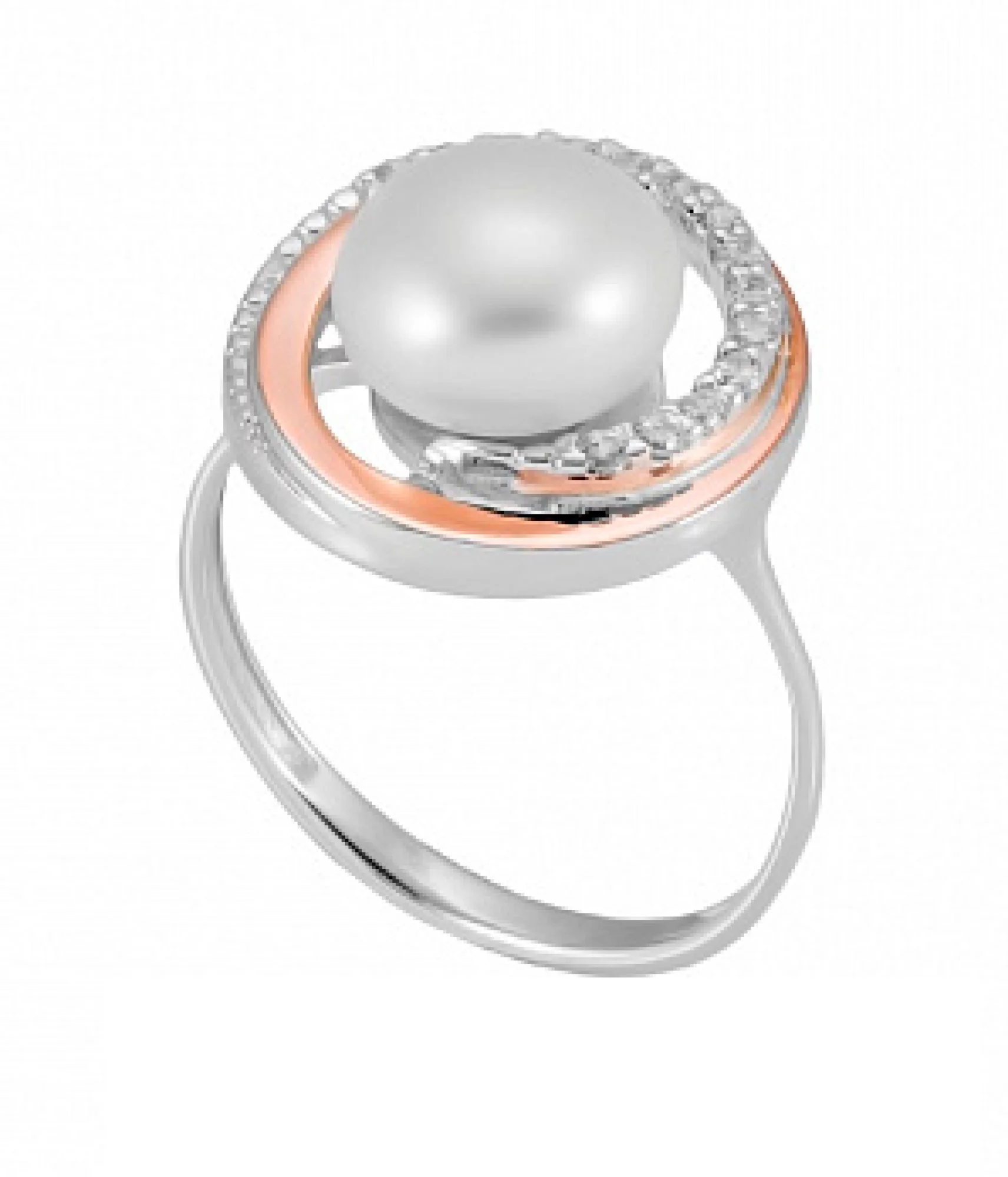 Кольцо из серебра с жемчугом и фианитом - 410905 – изображение 1