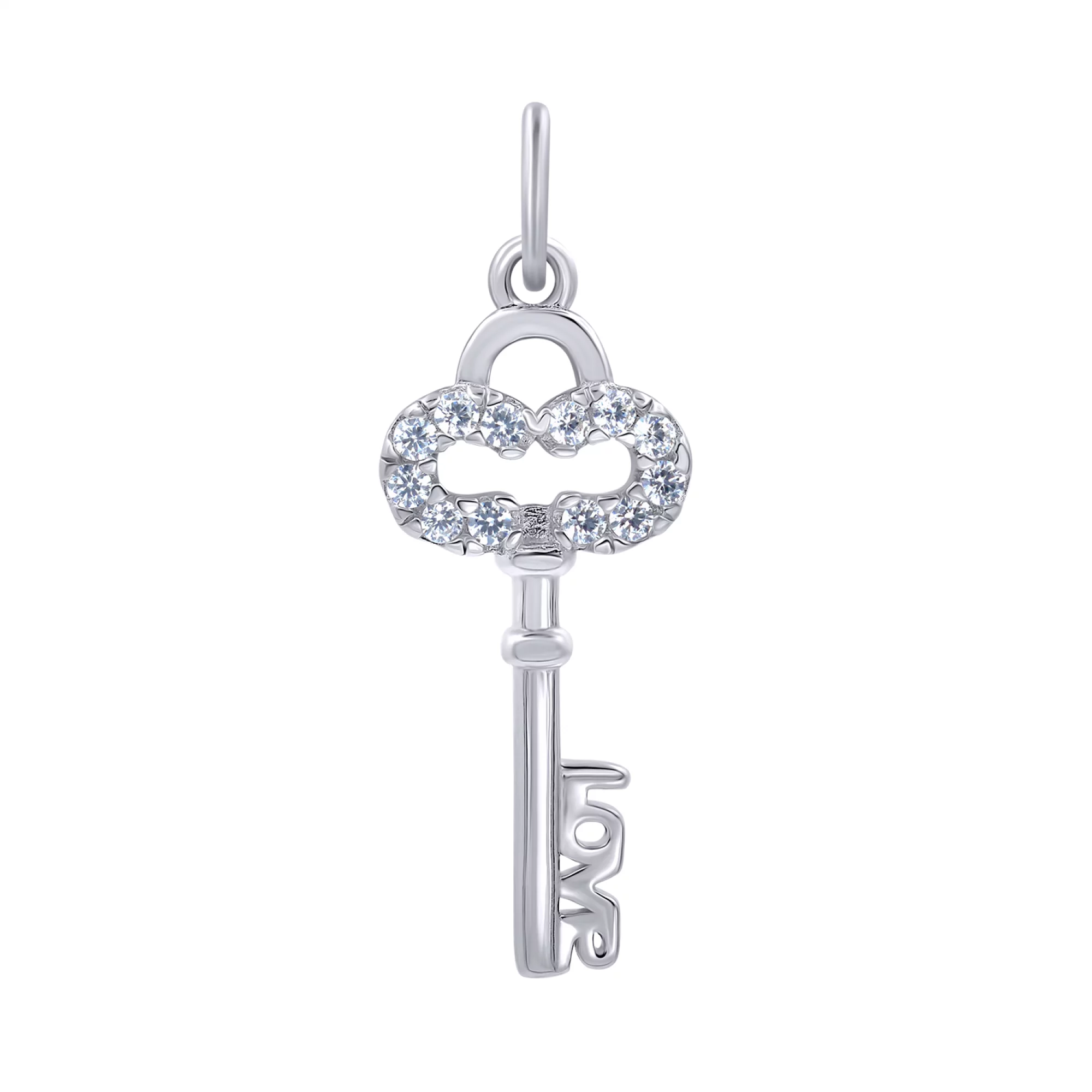 Серебряная подвеска "Ключ" с фианитом - 421515 – изображение 1