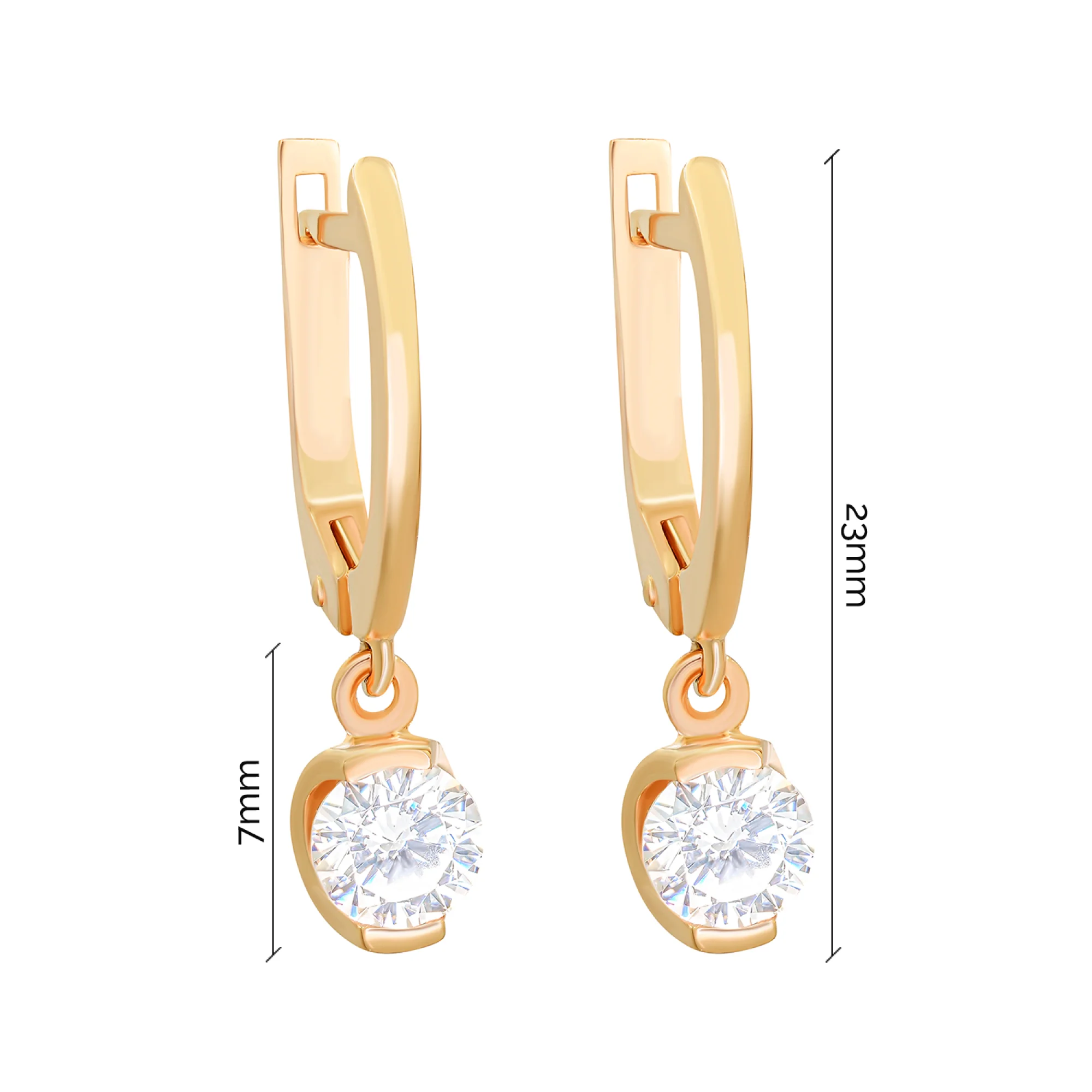 Сережки из красного золота с подвесами с фианитом - 860430 - 4