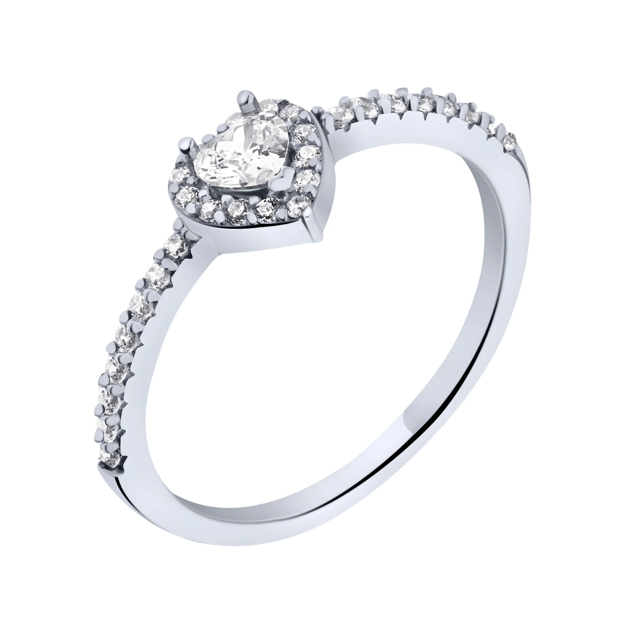 Серебряное кольцо "Сердце" с фианитами - 2186965 - 1