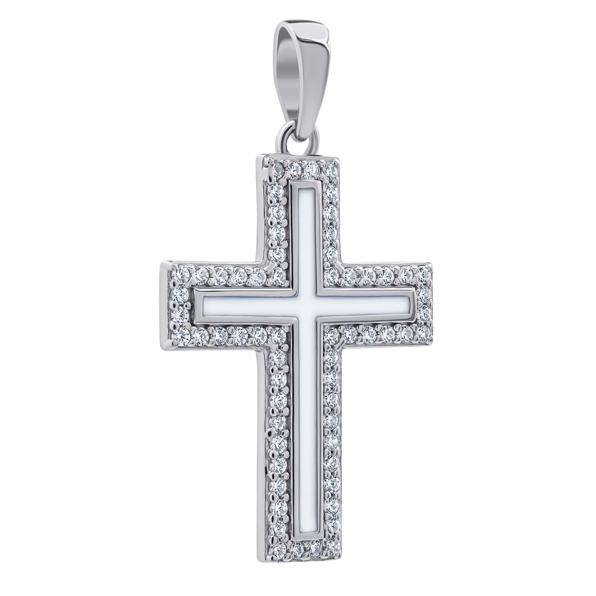 Крестик серебряный с фианитом и ониксом - 1269046 – изображение 1