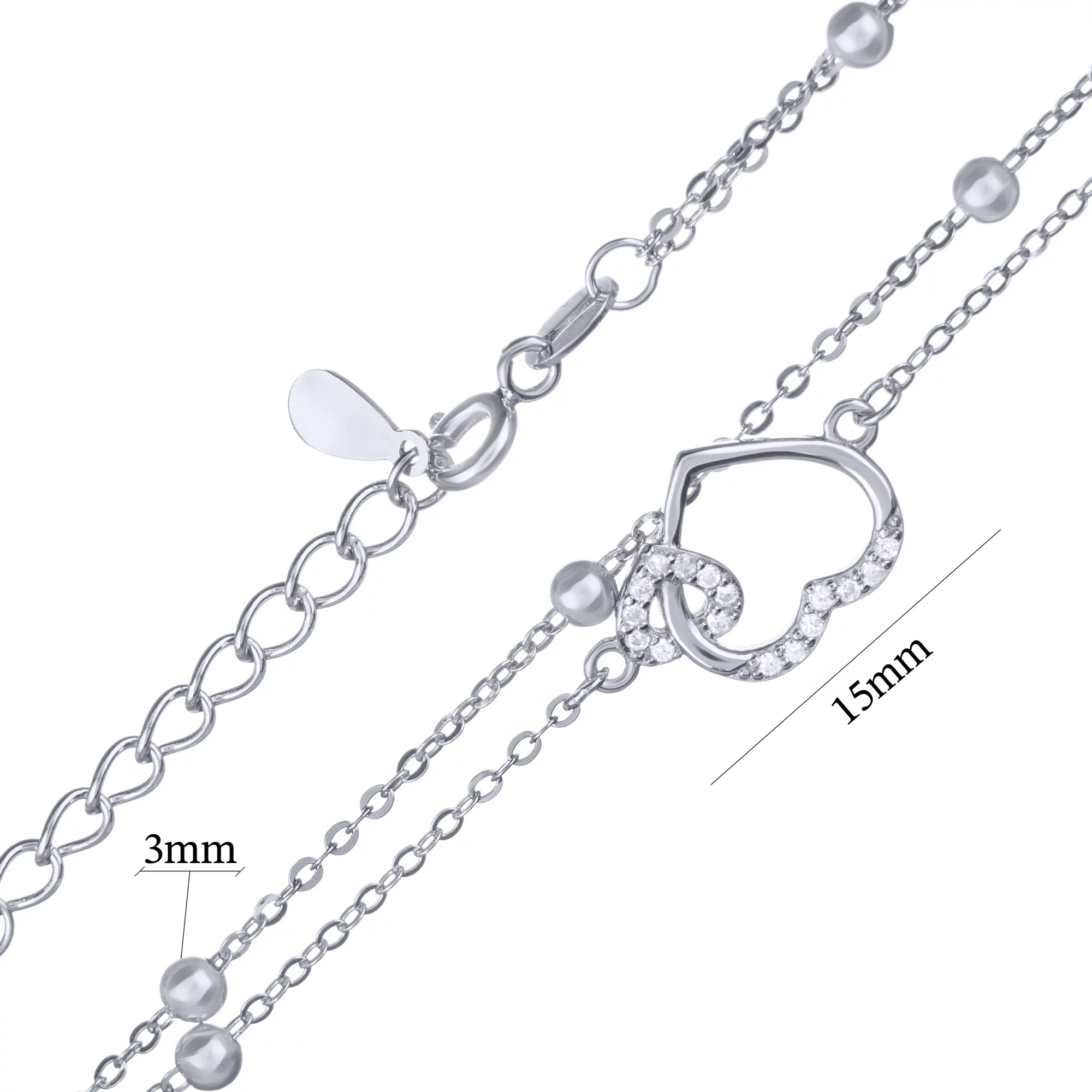 Срібний браслет з кульками та сердечком плетіння якір - 1688465 – зображення 3