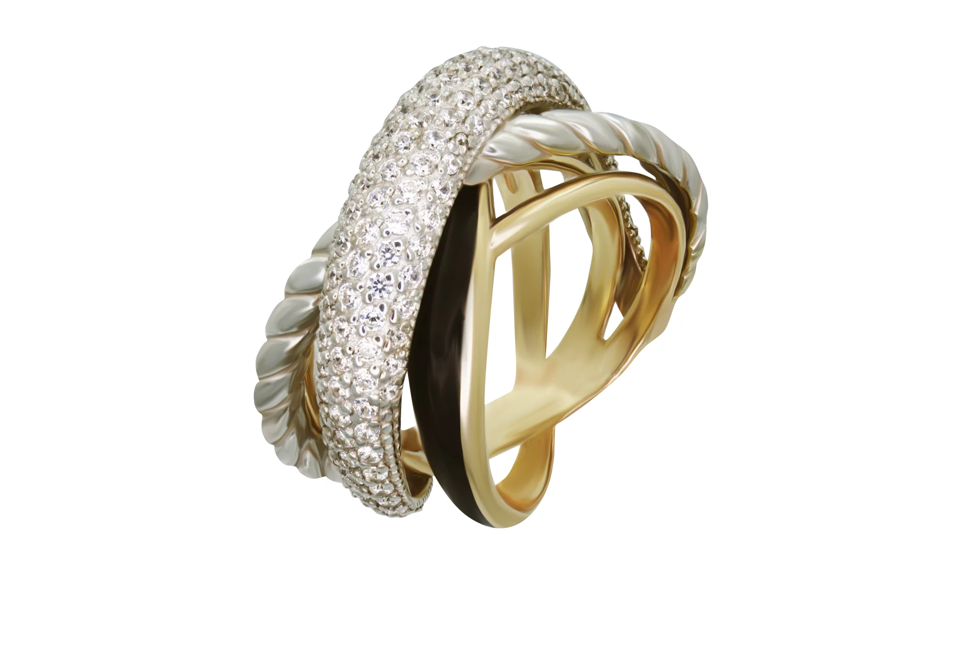 Кольцо из комбинированного золота с фианитом и эмалью - 937734 – изображение 1