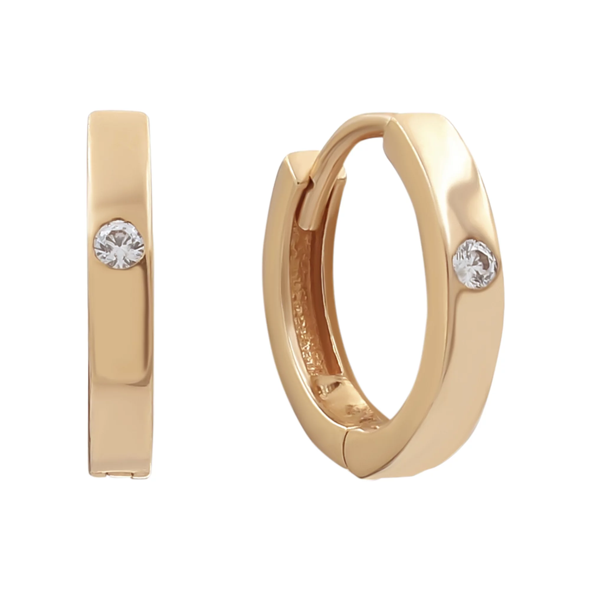 Серьги-кольца золотые с фианитом - 773333 – изображение 1