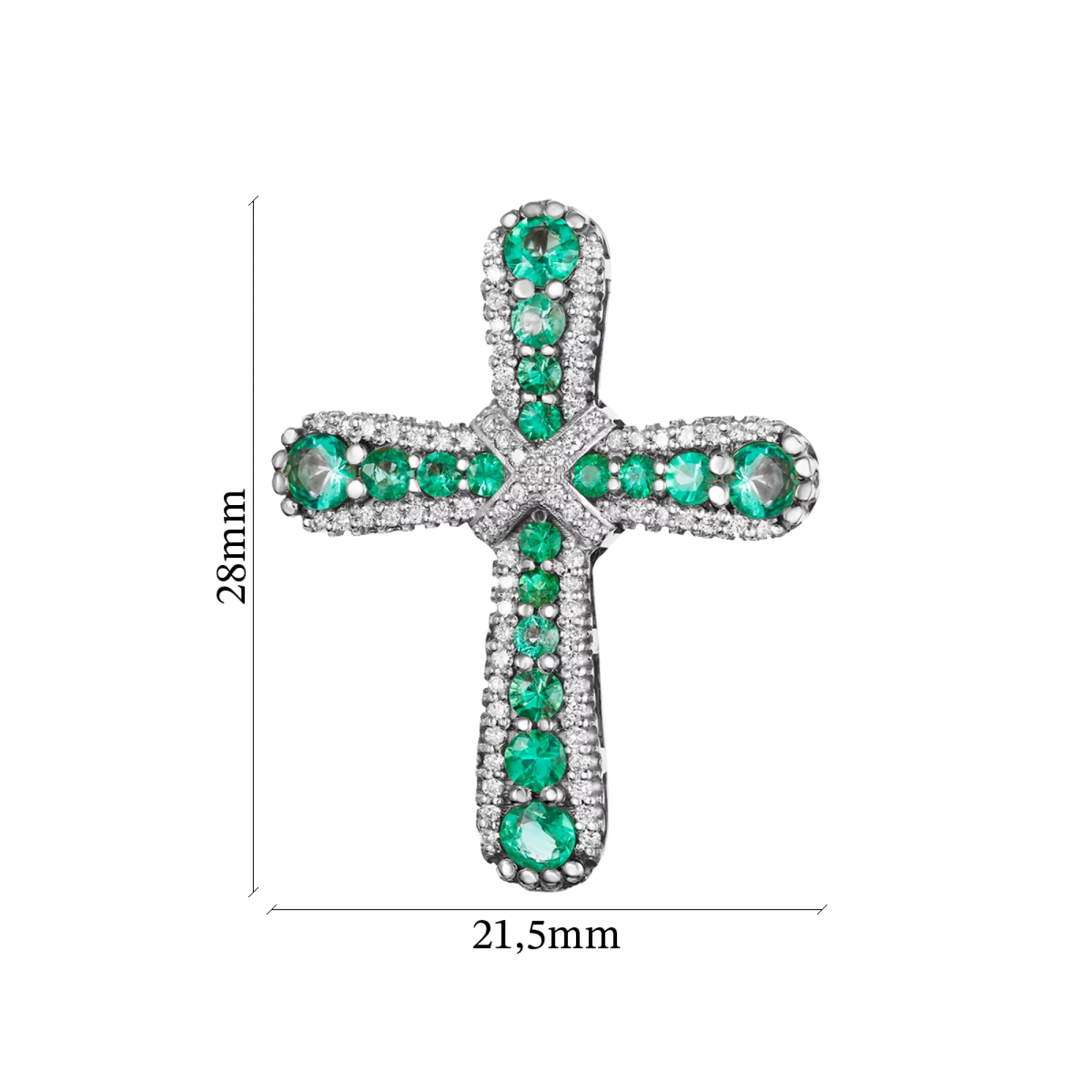 Хрестик з білого золота з діамантами та смарагдами - 969090 – зображення 2