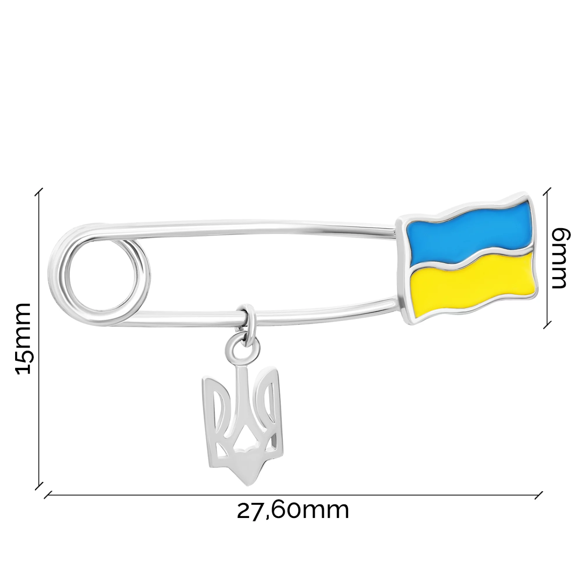 Булавка из серебра с подвеской "Герб Украины-Тризуб" с эмалью - 1565372 – изображение 2
