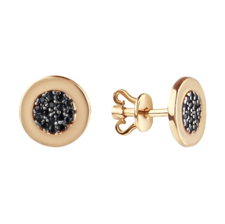 Золотые серьги-гвоздики с фианитами в стиле булгари - 796546