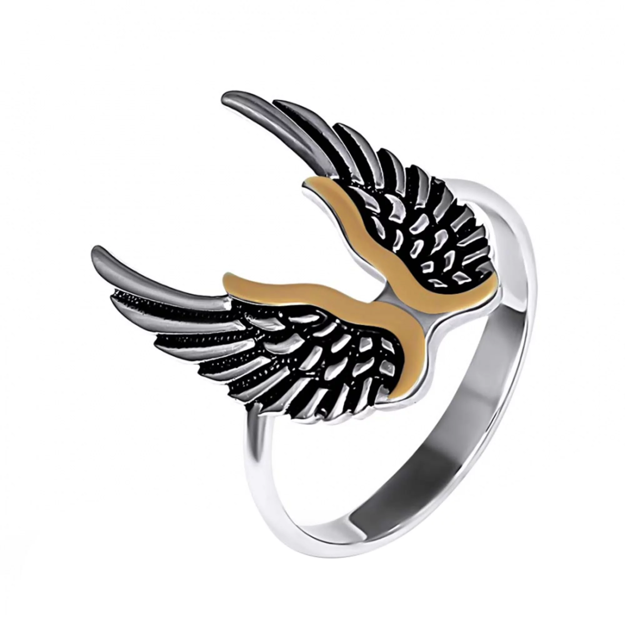Кольцо "Крылья" из серебра с позолотой - 959744 – изображение 1