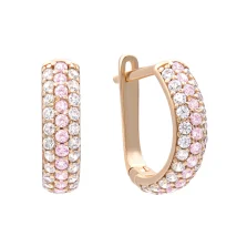 Детские серьги с бело-розовыми фианитами в красном золоте - 637576