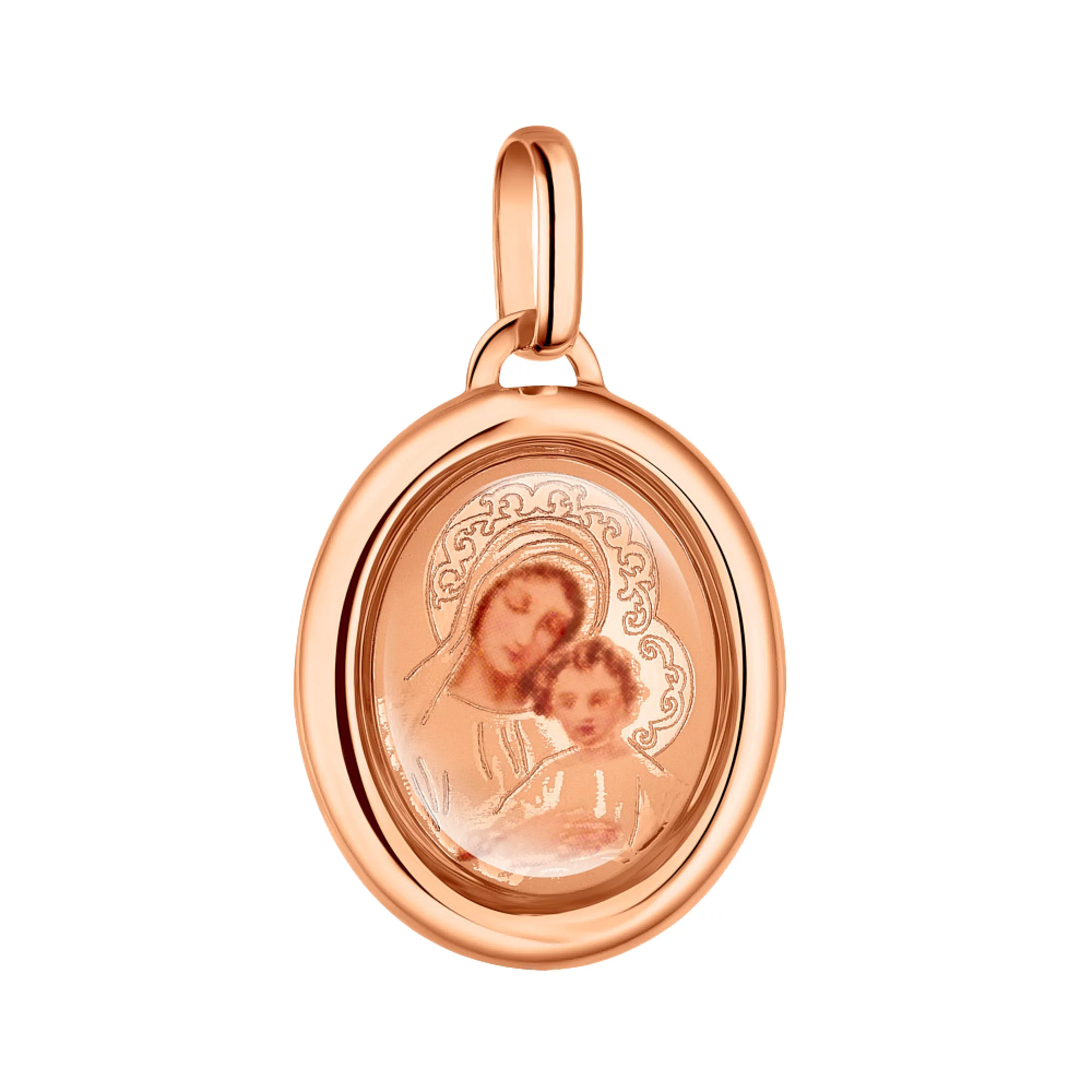 Ладанка з червоного золота з емаллю Божа Матір із немовлям - 964769 – зображення 1