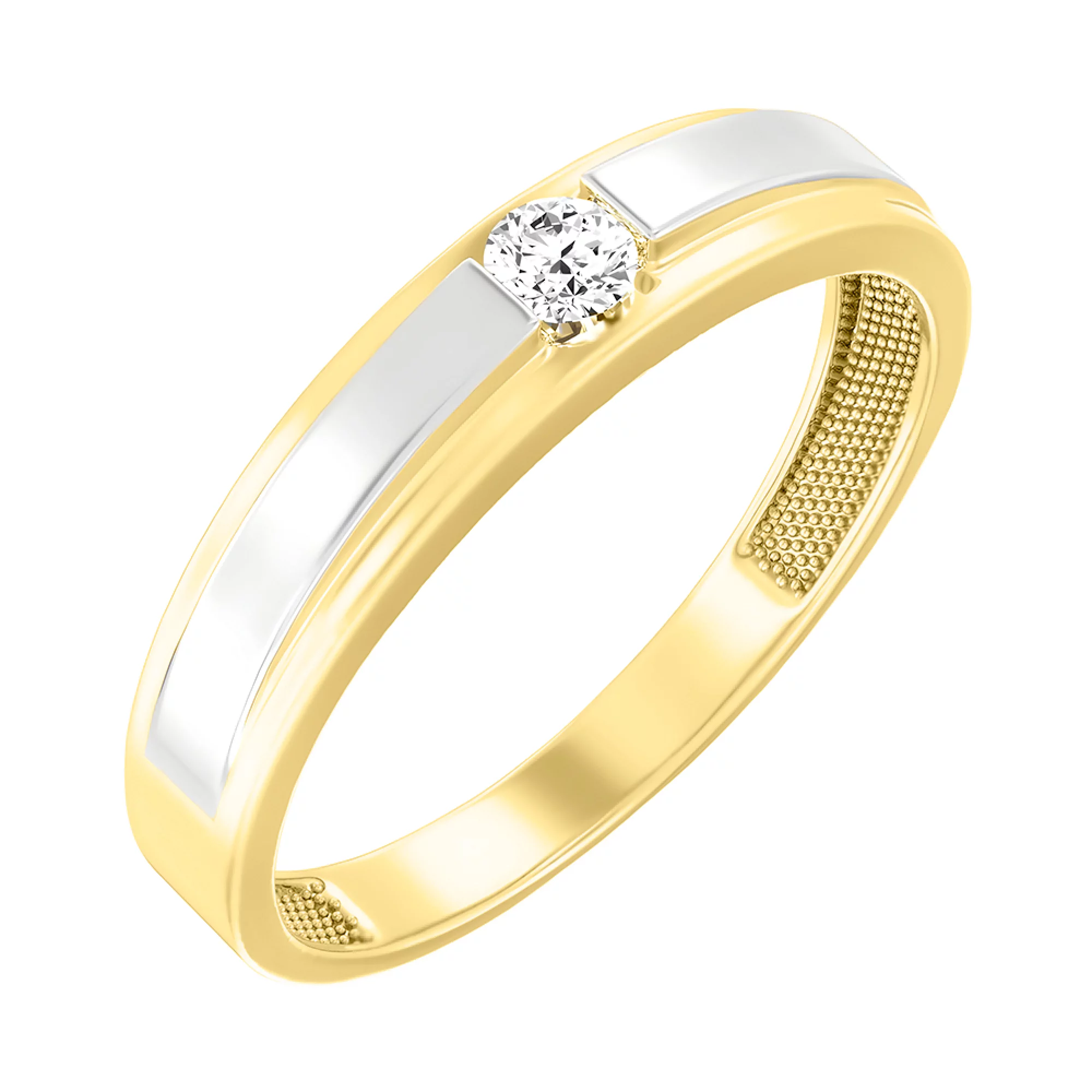 Кольцо из комбинированного золота с фианитом - 1513886 – изображение 1
