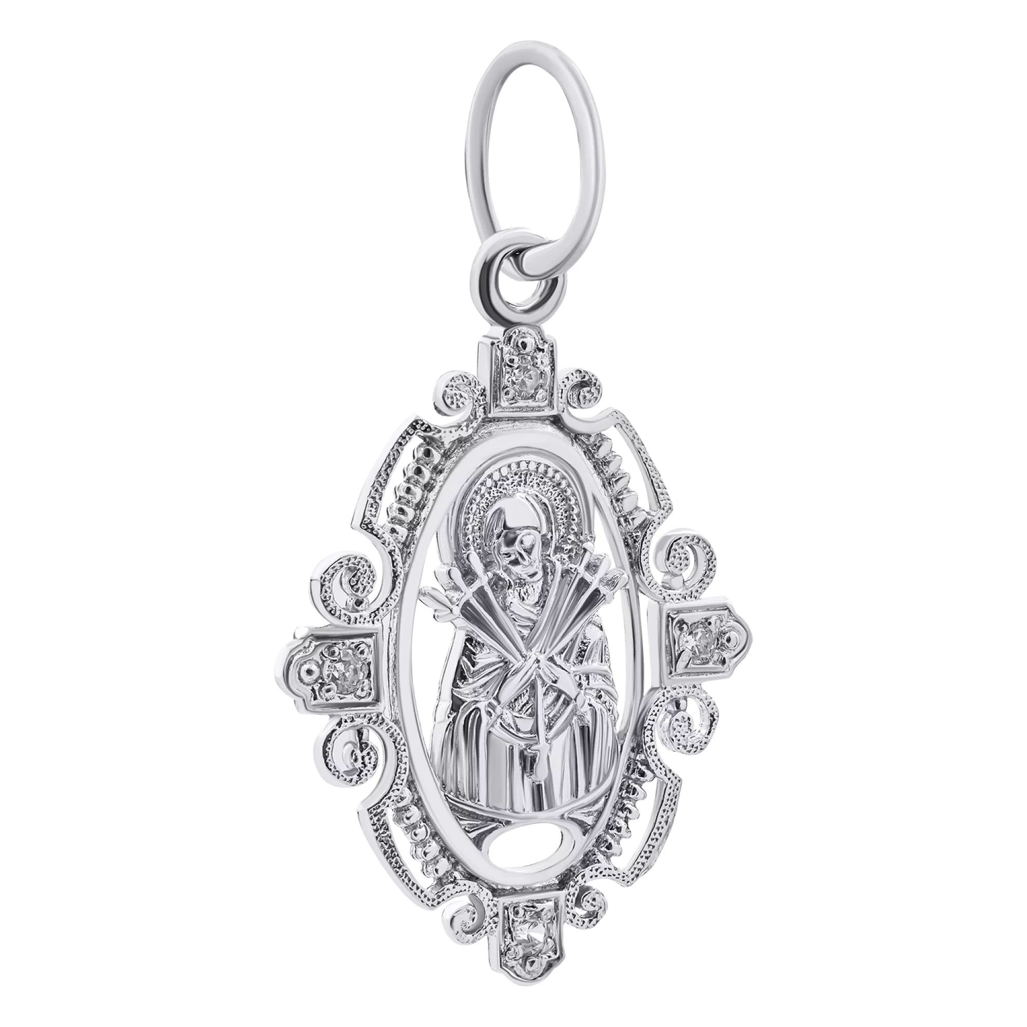 Серебряная ладанка Богородица "Семистрельная" с фианитами - 1521403 – изображение 1