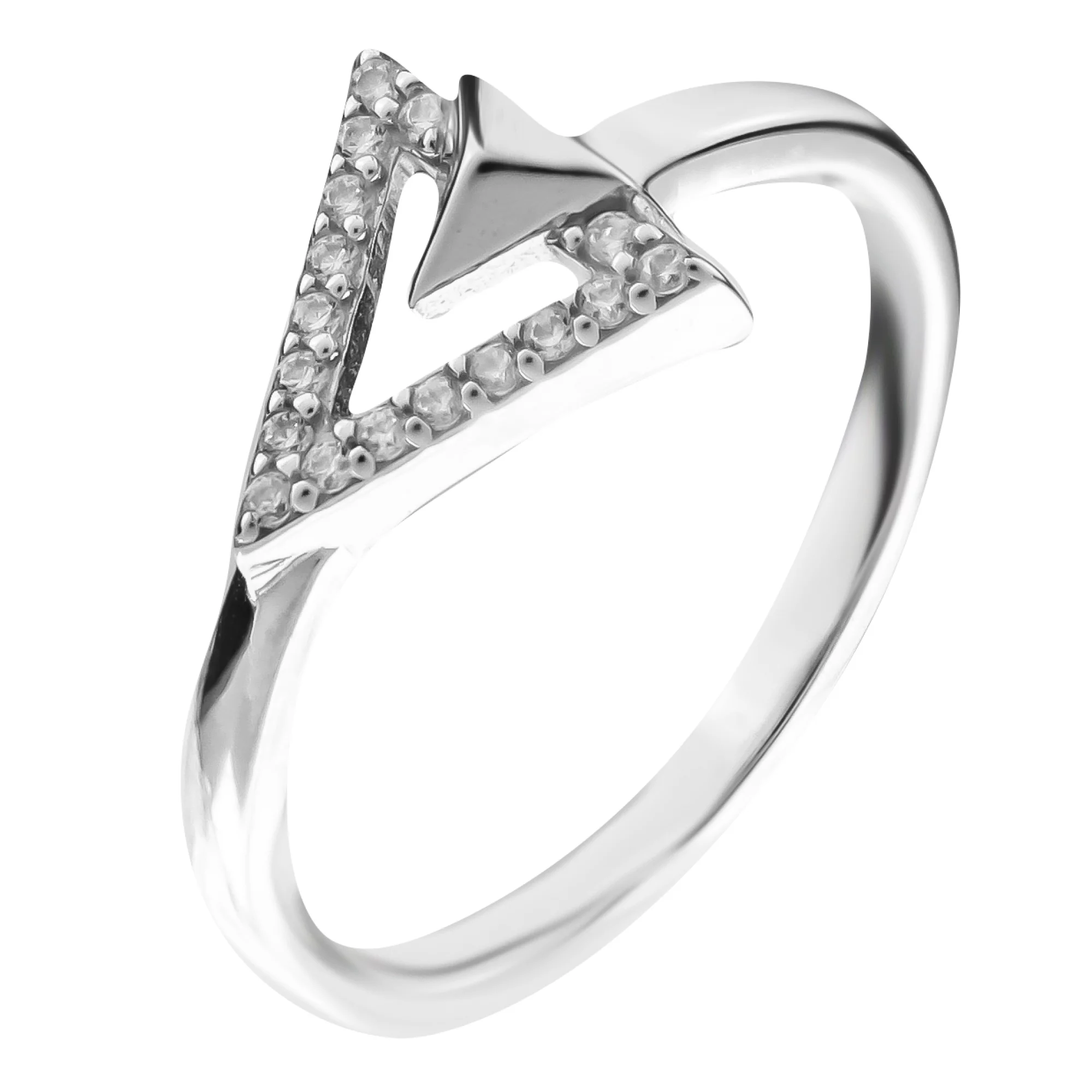 Кольцо серебряное с фианитом "Треугольник" - 835677 – изображение 1