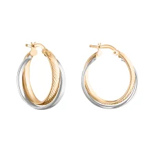 Сережки-кільця з комбінованого золота "Переплетення" - 1559185