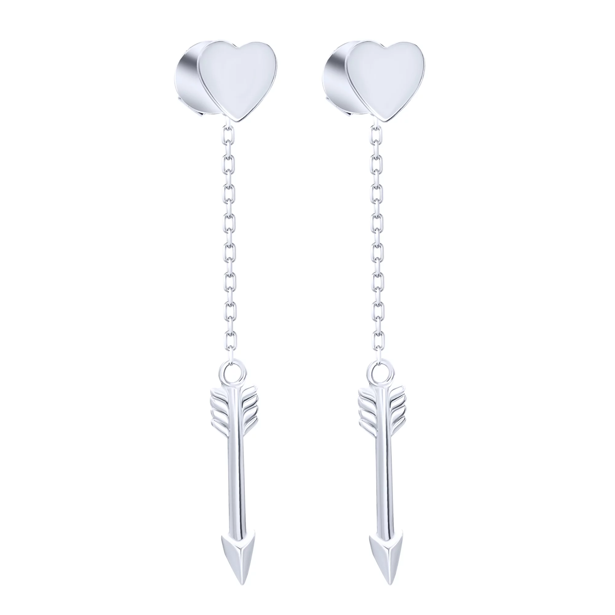 Срібні сережки-гвоздики трансформери "Сердечки" - 1680623 – зображення 1