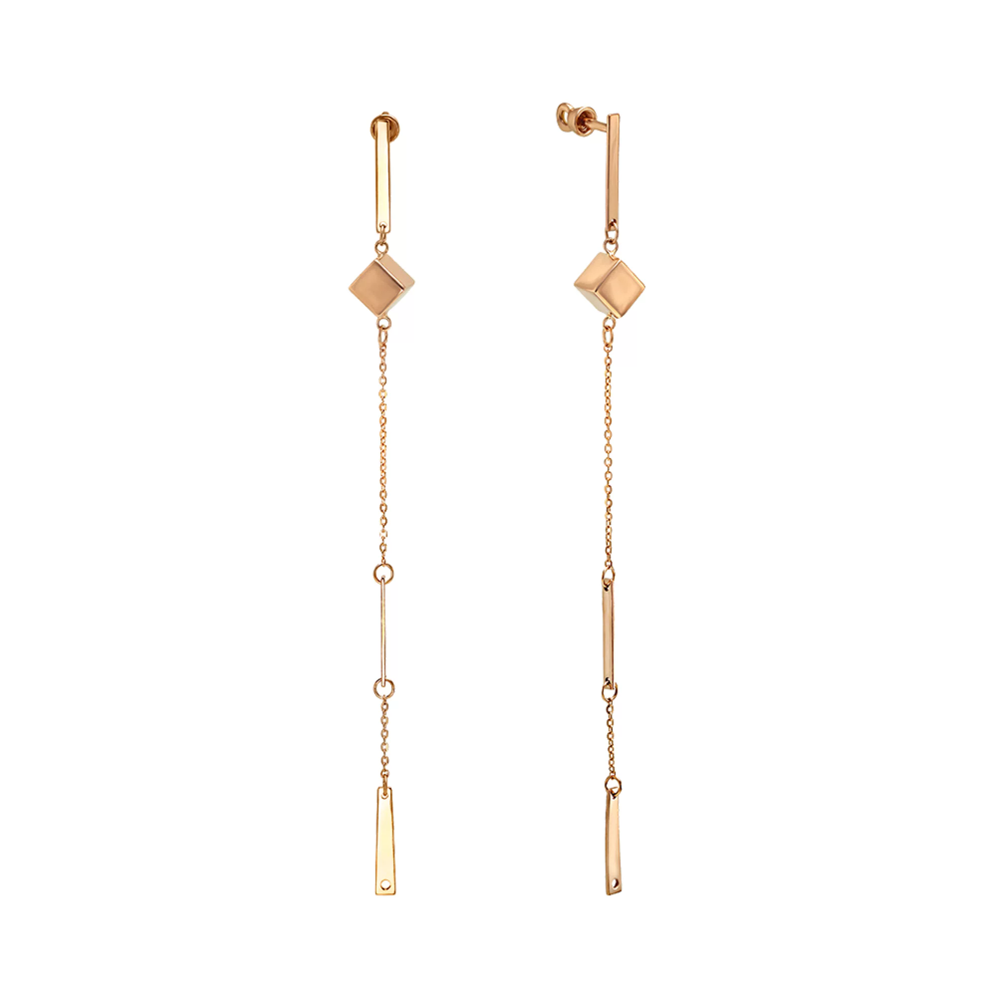 Золоті сережки-гвоздики з підвісами у стилі геометрія - 1443601 – зображення 1