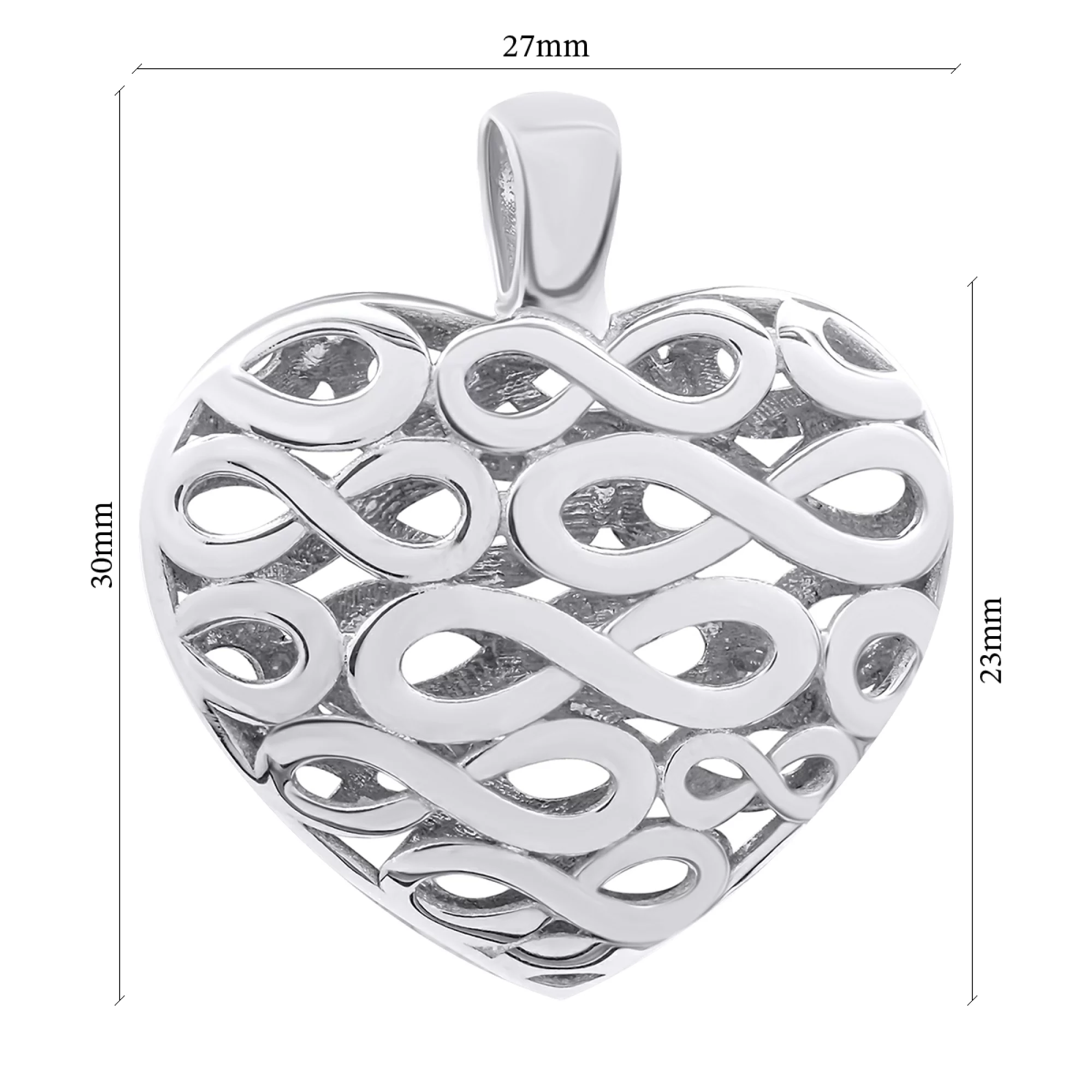 Подвеска серебряная с платиновым покрытием "Сердце" - 878661 – изображение 2