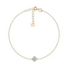 Браслет "Конюшина" з комбінованого золота з діамантами плетіння якір - 1807677