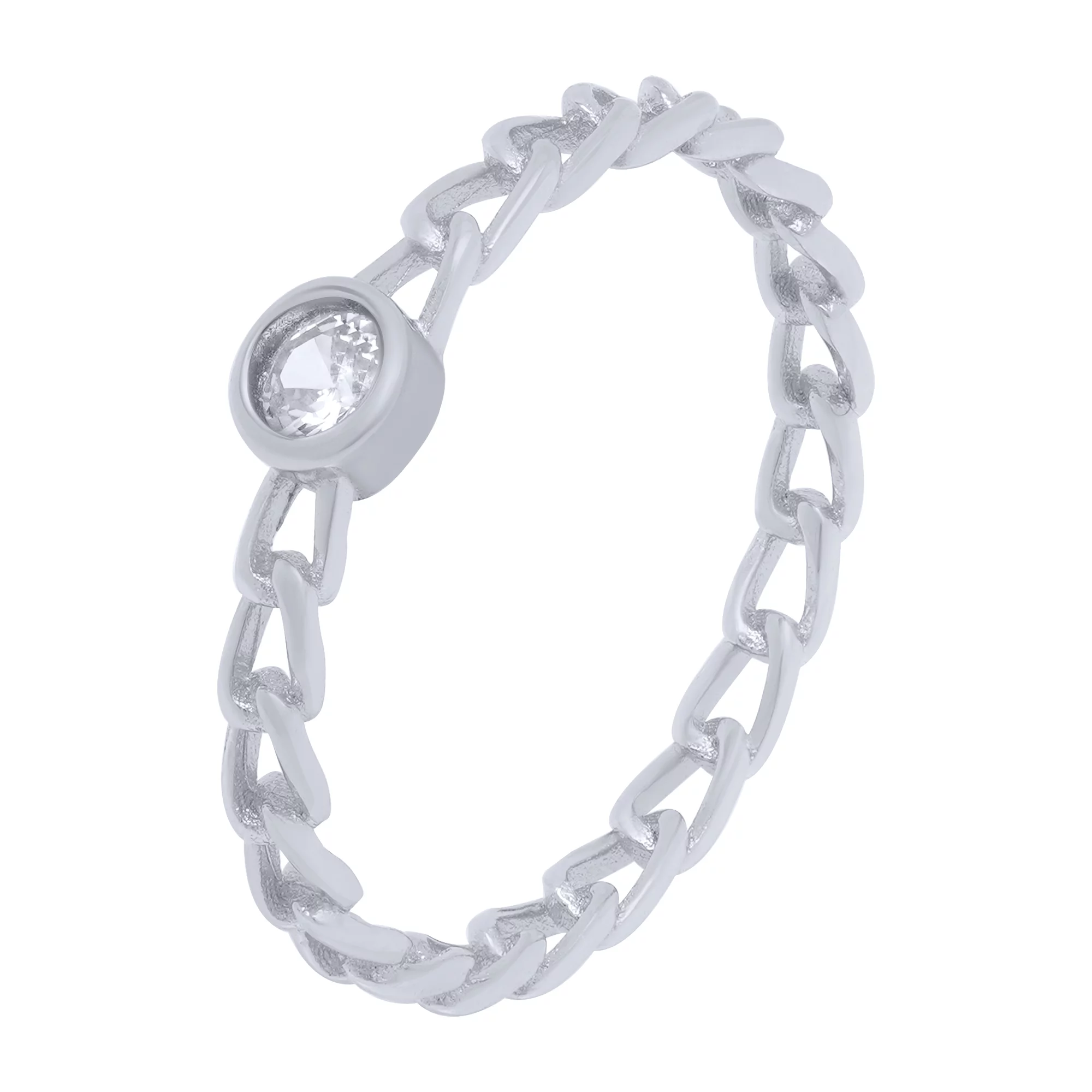 Серебряное тонкое кольцо в форме цепочки с фианитом - 1683119 – изображение 1