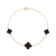 Браслет "Конюшина" з агатом із червоного золота з якірним плетінням - 971047