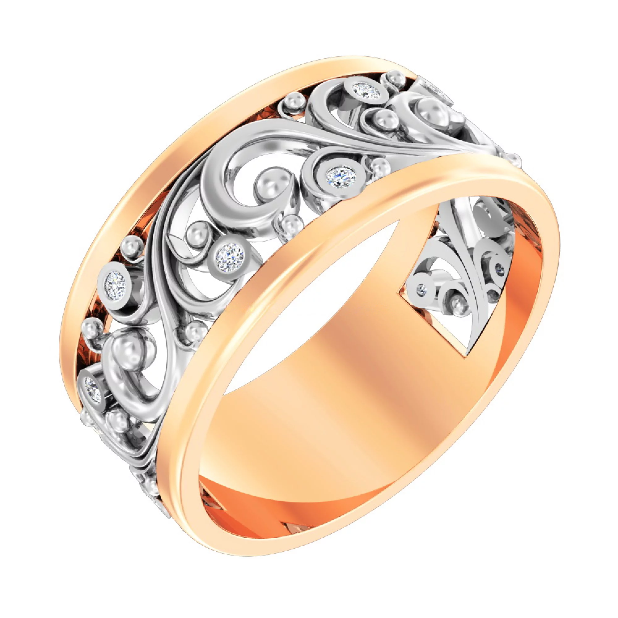Золотое кольцо с узором и фианитом - 585408 – изображение 1
