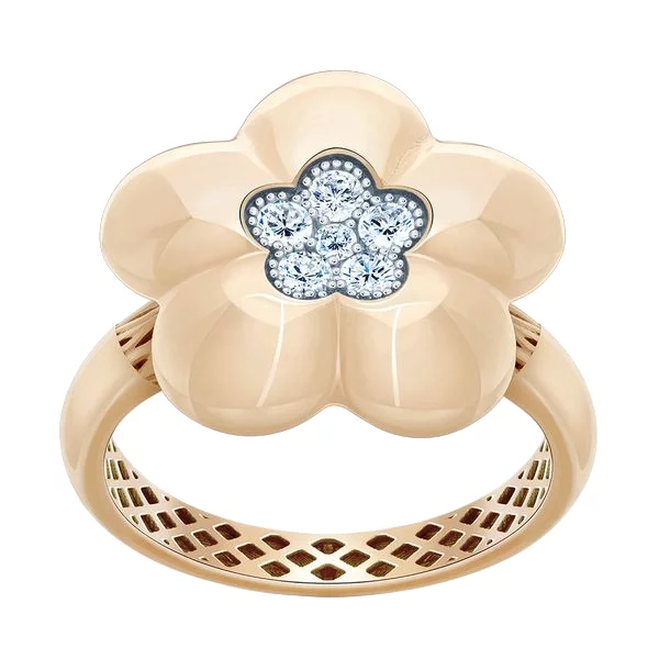 Золотое кольцо с фианитом Цветок. Артикул 700564-Рр: цена, отзывы, фото – купить в интернет-магазине AURUM
