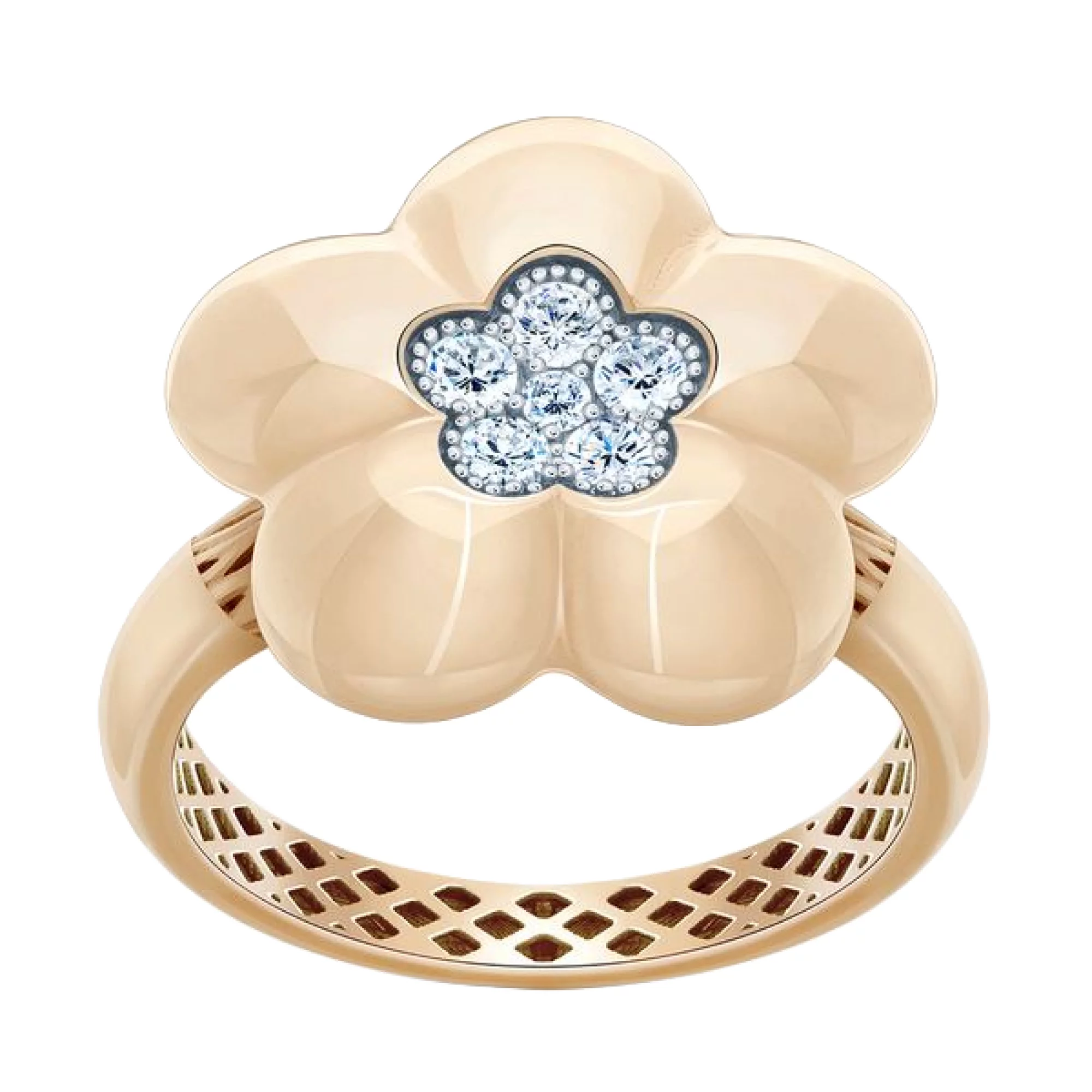 Золотое кольцо с фианитом "Цветок" - 482931 – изображение 1