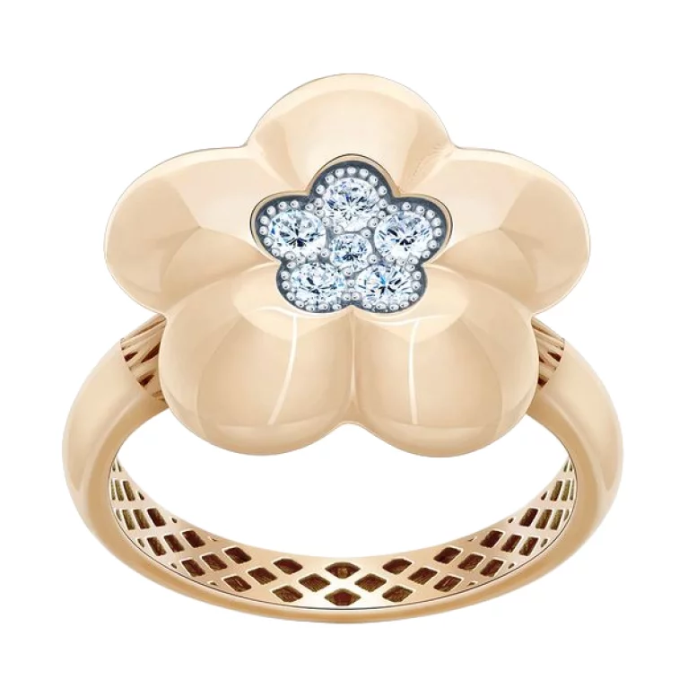 Золотое кольцо с фианитом "Цветок". Артикул 700564-Рр: цена, отзывы, фото – купить в интернет-магазине AURUM