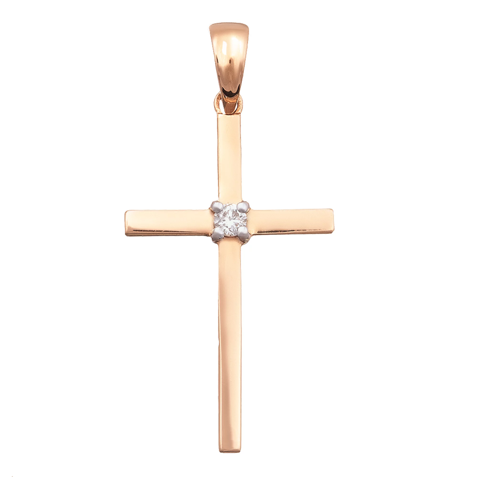 Хрестик з червоного золота з діамантом - 402114 – зображення 1