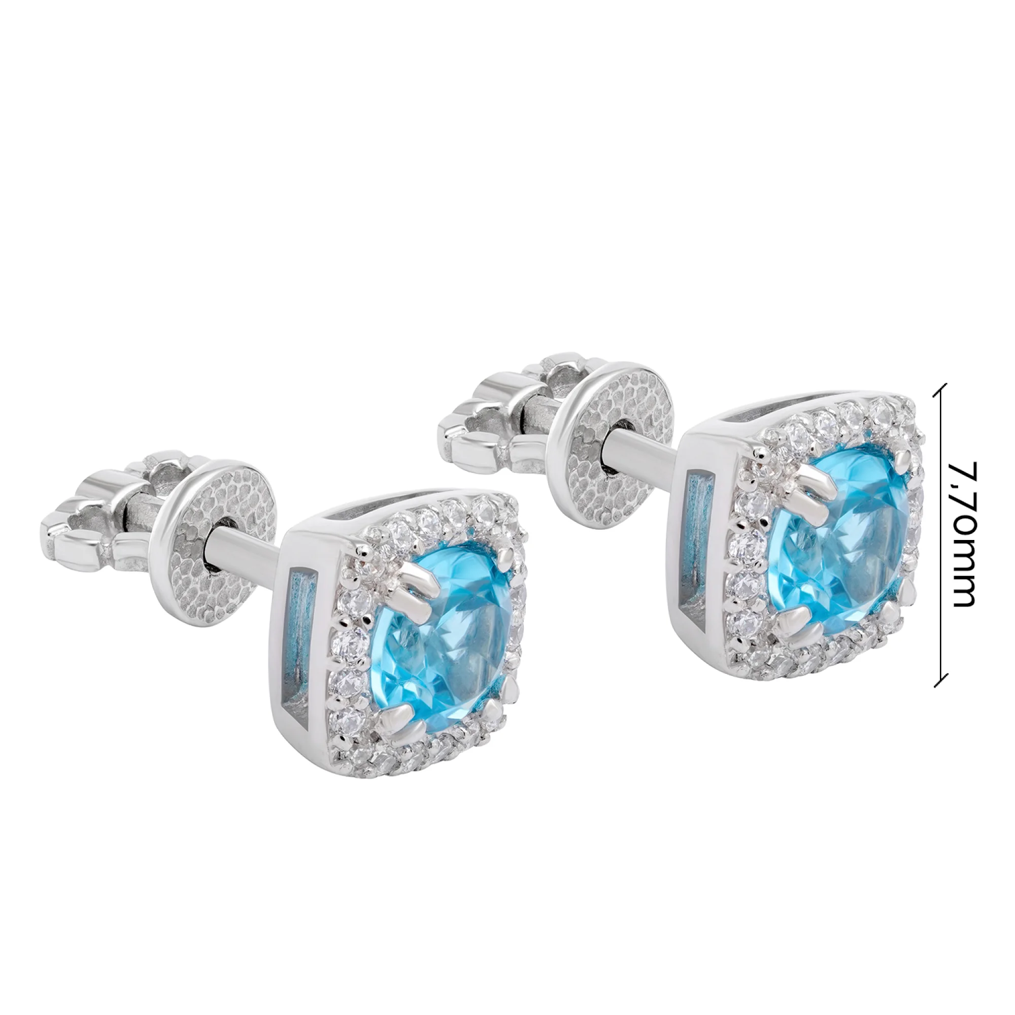 Сережки-гвоздики из белого золота с топазом и фианитами - 1617639 - 6