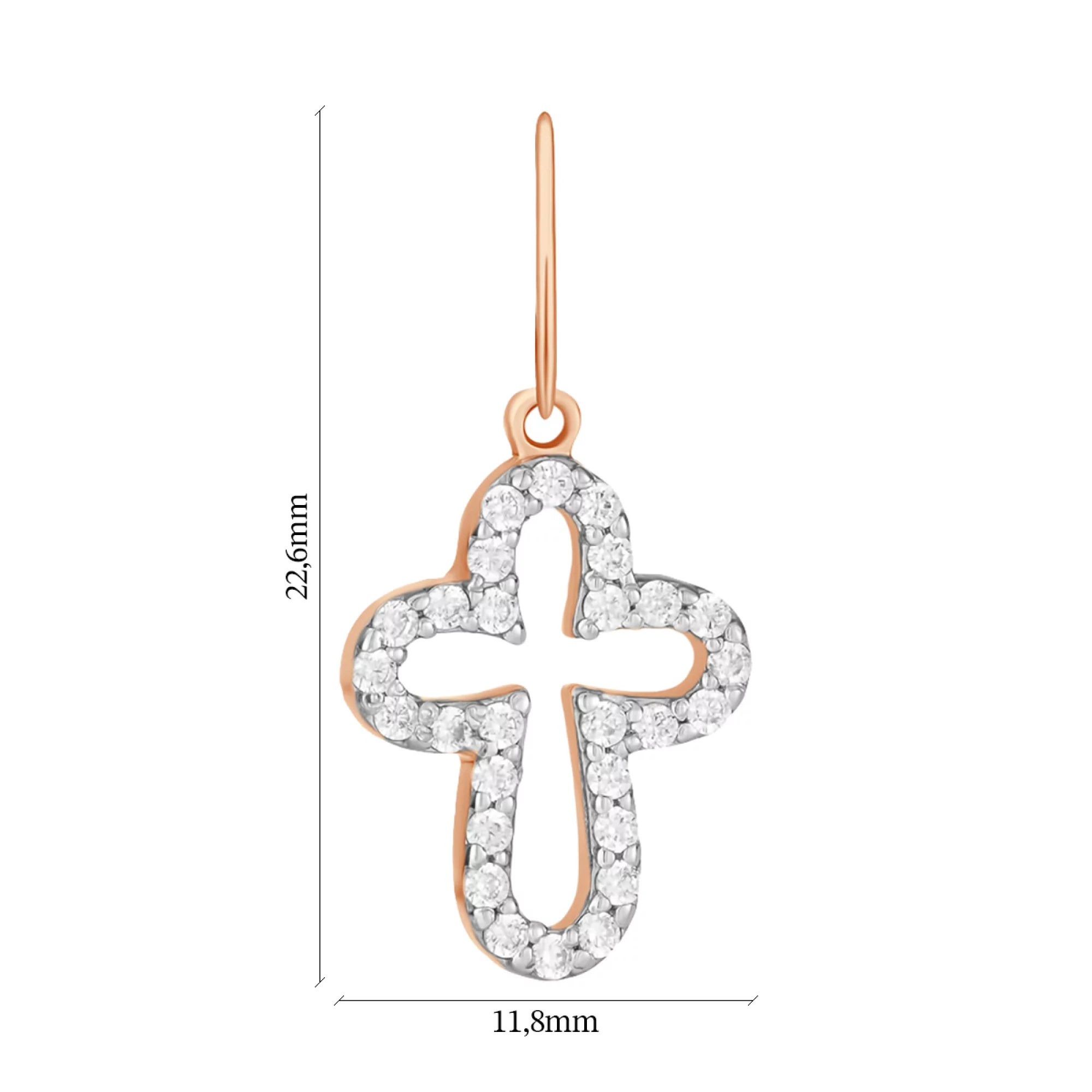 Крестик двусторонний из красного золота с фианитом - 973286 – изображение 3