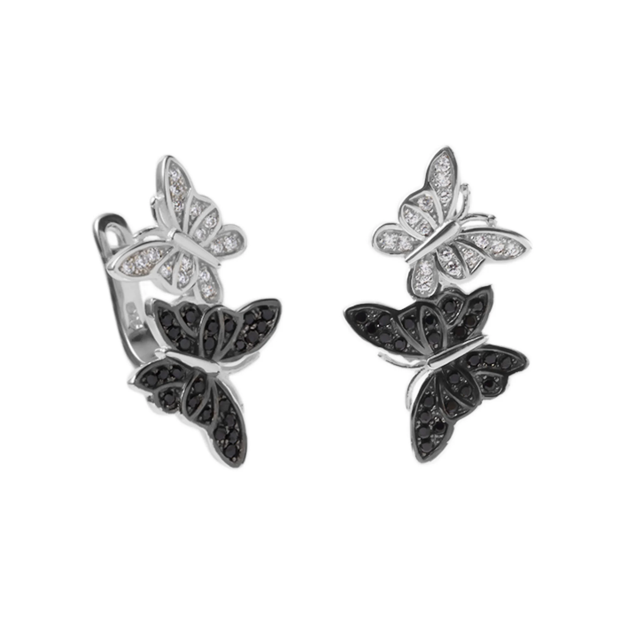 Сережки "Бабочки" серебряные с фианитами - 379877 - 1