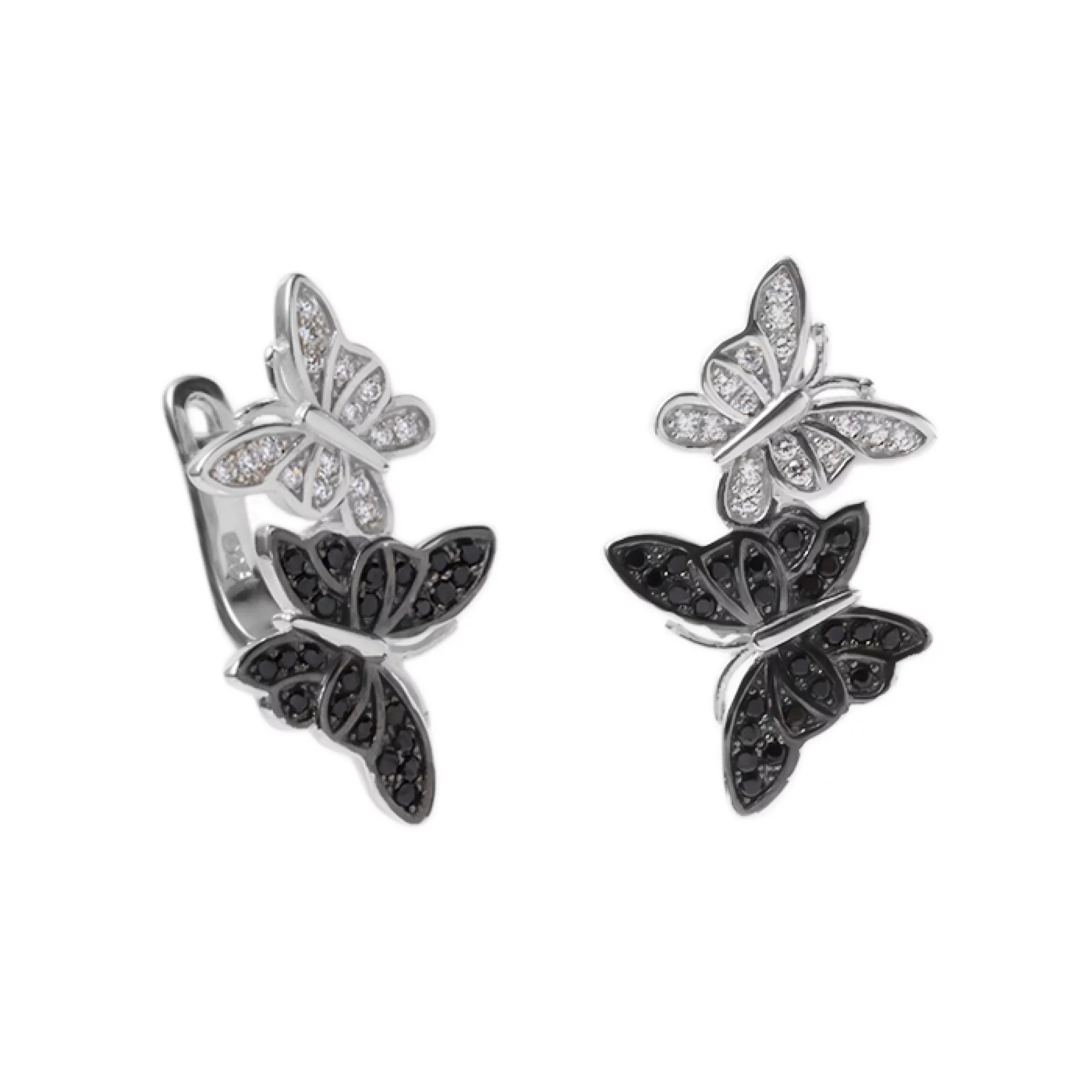 Сережки Метелики срібні з фіанітами - 379877 – зображення 1